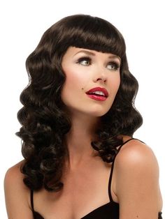 Pin-Up by Illusions | Party & Costume Wig – Wigs.com Cropped Bangs, Rockabilly Costume, Wig Outlet, Remy Human Hair Weave, Chocolate Hair, Big Curls, Couture Style, Pin Up Hair, Retro Hairstyles