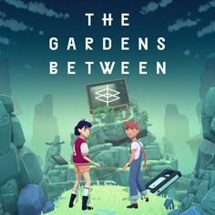 the garden's between poster with two people standing in front of a tv screen