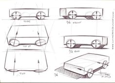 some sketches of different types of cars and their functions are shown in this drawing technique