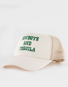 Shady Acres Cowboys And Tequila Trucker Hat. Embroidery On Foam Front. Mesh Sides And Back. Adjustable Snap Closure. 100% Polyester. Imported. Coastal Cowgirl Trucker Hat, Morgan Wallen Trucker Hat, Margarita Trucker Hat, Drinking Trucker Hats, Tequila Trucker Hat, Summer Trucker Hats For Women, Trucker Hat Embroidery, Cowgirl Trucker Hat, Cowboy Trucker Hat