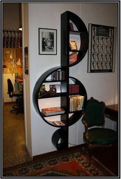 a bookshelf in the corner of a room