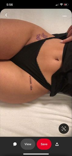 Xo Tattoo On Hip, Tiny Tattoos Hip, Bottom Tattoos For Women, Tats Female, Private Tattoos For Women, Instagram Baddie Tattoos, Side Hip Tattoos Women, Side Waist Tattoo, Feminine Stomach Tattoos