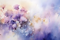 an abstract painting with purple and white flowers