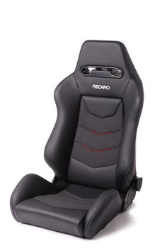 a black and red racing seat on a white background