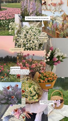 a collage of pictures with flowers and plants