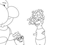 an elephant and a girl with flowers in their hands coloring pages for kids, free printable