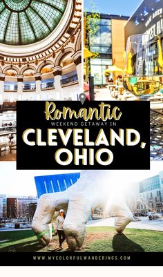 the cover of romantic cleveland, oh with images of buildings and people standing in front of it