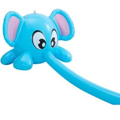 an inflatable blue elephant toy with eyes and ears on it's head