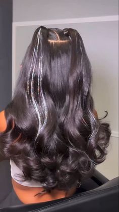 Two Low Ponytails Half Up Half Down, Gorgeous Hairstyles For Prom, Two Pick Tails Hairstyle, Curly Hair For Birthday, Simple Weave Hairstyles For Black Women, Quick Weave Pigtails, 30in Wig Hairstyles, Hair Styles With Fake Hair, Quick Weave Two Ponytails