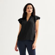 Elevate your style with this women's Nine West flutter sleeve satin blouse.Click on this WOMEN'S GUIDE to find the perfect fit and more! FEATURES Pullover styling Ruffle cap sleeves V-neckFIT & SIZING 25-in. length from shoulder to hemFABRIC & CARE Polyester Machine wash Imported Size: X Small. Color: Mineral Black. Gender: female. Age Group: adult. Petite Size Chart, Satin Blouse, Womens Size Chart, Clothes To Buy, Petite Size, Love You So Much, Flutter Sleeve, Nine West, Pullover Styling