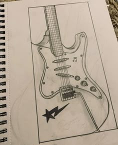 a drawing of a guitar with an arrow pointing to it