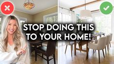 a woman sitting at a table in front of a window with the words stop doing this to your home