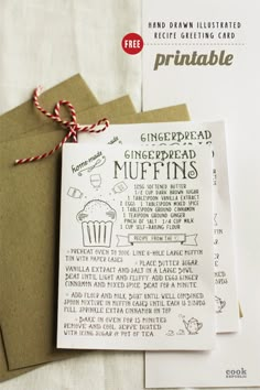 some cards are tied up with twine and string to make a printable recipe for gingerbread muffins