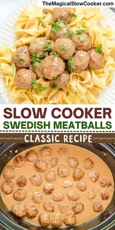 Make easy Slow Cooker Swedish Meatballs for dinner tonight! This is a classic recipe with plenty of thick and creamy gravy and cinch to throw together with the help of frozen meatballs. - The Magical Slow Cooker Turkey Meatball Crockpot Recipes, Salsbury Frozen Meatballs Crockpot, Sweetish Meatballs Recipe Easy Crockpot, Frozen Crockpot Meatballs, Swedish Meatballs Crockpot Frozen, Easy Frozen Meatball Recipes Crockpot, Crockpot Meatball Recipes Frozen, Frozen Italian Meatball Recipes, Recipes With Meatballs Frozen