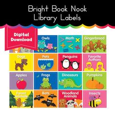 Bright Book Nook Library Labels Nook Library, Library Labels, Library Organization, Reading Space, Book Labels, Book Nook, Printable Labels, Book Nooks, Favorite Authors