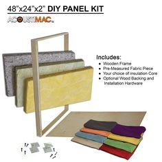 the diy panel kit includes wood frames, wool fabric place mats and options for backing and installation