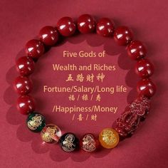 Five Gods of Wealth and Riches Cinnabar Fortune Bracelet Lucky Charm Bracelet Chinese Zodiac Transfer Beads Couple Chinese Lucky Charm Bracelet, Traditional Jewelry For Good Luck And Festivals, Spiritual Bracelets For Festivals And Celebrations, Amulet Bracelet With Round Beads For Gift, Spiritual Bracelets For Events, Amulet Style Bracelet With Round Beads As Gift, Good Luck Beaded Bracelet Jewelry, Beaded Bracelet Jewelry For Good Luck, Symbolic Good Luck Bracelets With Round Beads