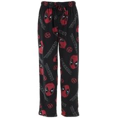 This superhero favorite is ready for action! These lounge pants for men feature Marvel Comics' Deadpool. Pajama pants are a velour feeling fabric. They are incredibly soft and luxurious. Machine washable with button fly and covered elastic waistband with drawstring tie. Pants do not have pockets. Size: S.  Color: Black.  Gender: male.  Age Group: adult. Marvel Comics Deadpool, Marvel Men, Fleece Pajama Pants, Cute Pjs, Cute Pajama Sets, Marvel Deadpool, Fleece Pajamas, Cute Pajamas, Pj Pants