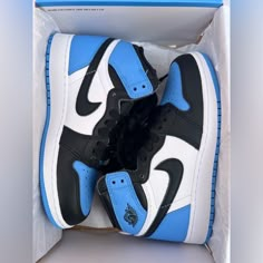 Brand New Air Jordan 1 Retro Hightop Sneakers University Blue With Black And White Size 5.5y Never Worn Luxury Blue Low-top Air Jordan 4, Basket Air Jordan Bleu, University Blue Air Jordan 1, Nike Air Jordans University Blue, Jordan 1 Mid Azzurre, Armory Navy Jordan 1s, Clothing To Match Nike Usc Color Jordans, University Blue Jordans Wallpaper, Nike Baby Shower Theme Air Jordans