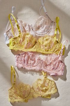 Aesthetic Bras, Lingerie Stores, Lace Bras, Feminine Pink Partially Lined Bra, Feminine Pink Lined Bra, Cute Lingerie Sets, Cute Bras Free People, Feminine Pink Bra With Delicate Lace, Affordable Pink Playful Intimates