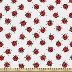 a white background with red and black ladybugs on it, as well as a ruler