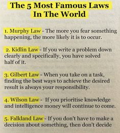 the five most famous laws in the world, written on top of a book page