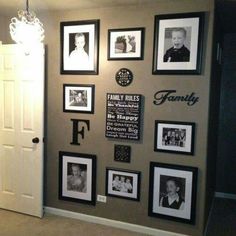 a wall with pictures and family photos on it