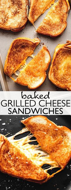 grilled cheese sandwiches with melted cheese on them are ready to be served in the oven