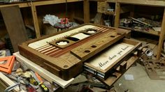 a table made out of wood in a workshop