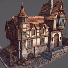 an old style house with lots of windows and wood trimmings on the roof