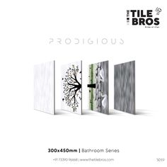 the tile bros brochure is shown with four different colors and designs on it