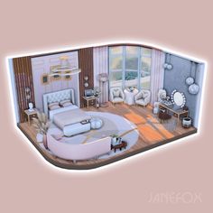 an animated view of a bedroom in the shape of a house with furniture and decor