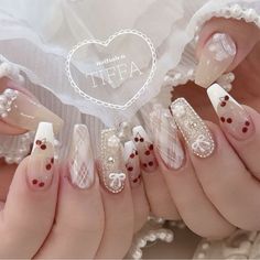 Acrylic Nails Designs With Gems, Nails Designs With Gems, Aphrodite Core, Coquette Board, Square Acrylic Nails Designs, Gem Nail Designs, Belle Nails, Acrylic Nails Designs, Nail Art Designs Videos