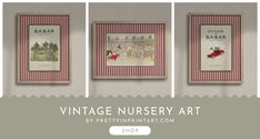 three framed pictures hanging on the wall with text vintage nursery art by prettivinintart com