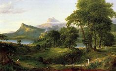 an image of a painting with mountains in the background