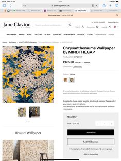 the homepage for jane clatton's wallpapers is shown in yellow and blue