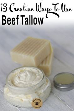 a jar of cream next to a container of butter