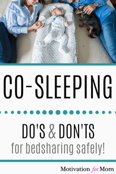 two women and a baby laying on a bed with the words co - sleeping do's and don'ts for