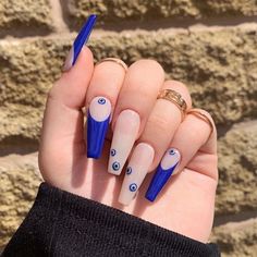 Evil Eye Blue French Tip Press on Nails Etsy Evil Eye Images, Nails Evil Eye, Evil Eye Nails, Eye Images, Blue French Tips, Eye Nail Art, Long Stiletto, Medium Almond, Almond Shape Nails