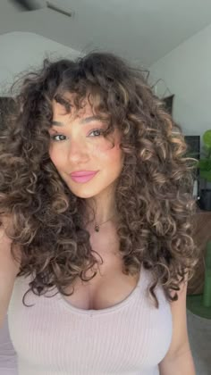 Best Haircuts For Curly Hair Medium Long Bobs, Light Layers Curly Hair, Curly Hair Front Bangs, 80s Curly Bangs, Heart Face Shape Curly Hairstyles, Curly Side Part With Bangs, Curly Hair With Highlights And Bangs, Curly Curtain Bangs 3b, Face Framing Layers Curtain Bangs Curly Hair