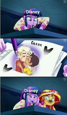 two cartoon characters hugging each other with the caption's saying disney and princess