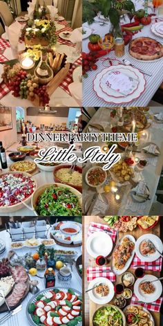 a collage of pictures with different food items on it and the words, dinner party theme