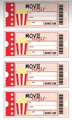 three movie tickets with red and white stripes