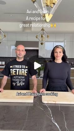 two people standing in front of a counter top with the words, i tried to relat