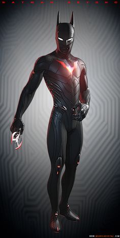 a stylized image of a batman standing in front of a black background with red lines