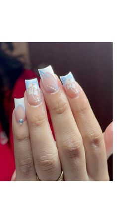 Blue Glitter French Tip Nails, Nails French Tip Blue, French Tip Blue, Summer Nails French Tip, French Tip Nails Square, Glitter French Tip Nails, Summer Nails French, Glitter French Tip, Acrylic Nails Nude