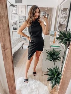 I've had this LBD for years & it keeps coming back in stock. It's a great closet staple that will never go out of style. It comes in 3 other colors. I'm wearing a size S // spring dress, black mini dress, revolve outfits, wedding guest dress Wedding Guest Dress Spring, Small Heels