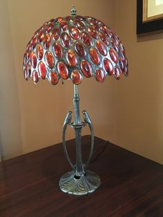 a lamp that is on top of a table