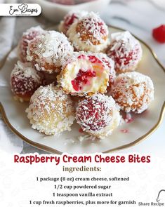 raspberry cream cheese bites on a plate