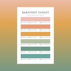 a poster with the words barefoot sunset in white and green on an orange yellow background